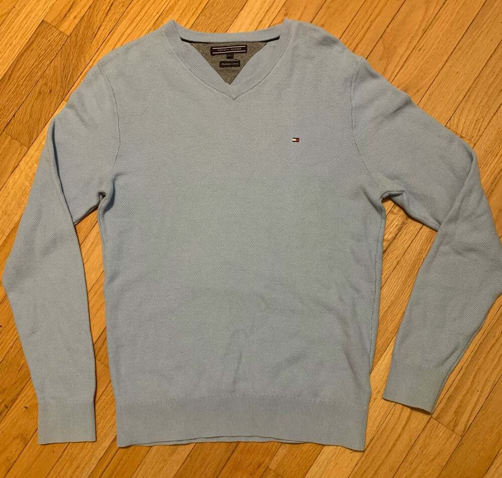 Tommy Hilfiger Men's Premium Cotton V-Neck Sweater Light Blue Size M